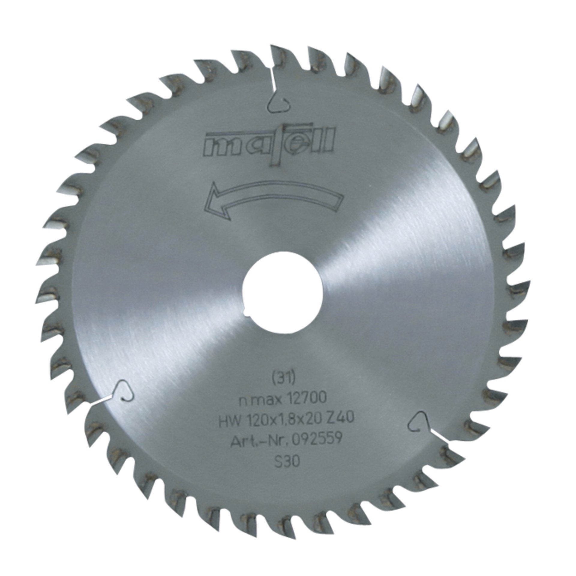 Mafell Sägeblatt-HM, 120 x 1,2/1,8 x 20 mm, Z 40, FZ/TR, für Feinschnitte in Holz