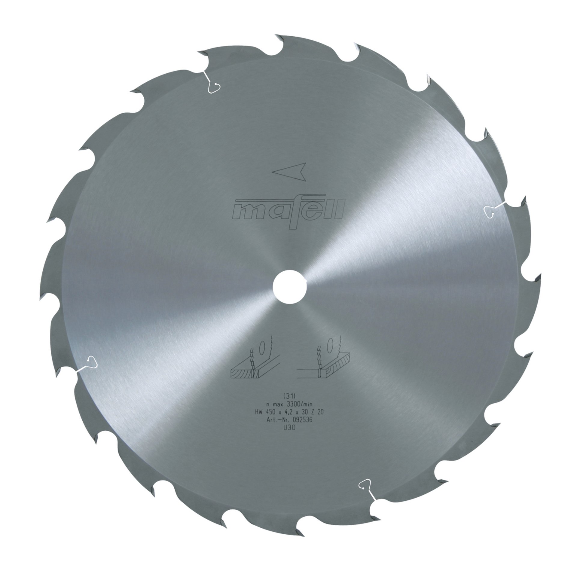 Mafell Sägeblatt-HM, 450 x 2,5/4,2 x 30 mm, Z 20, WZ, für universellen Einsatz in Holz