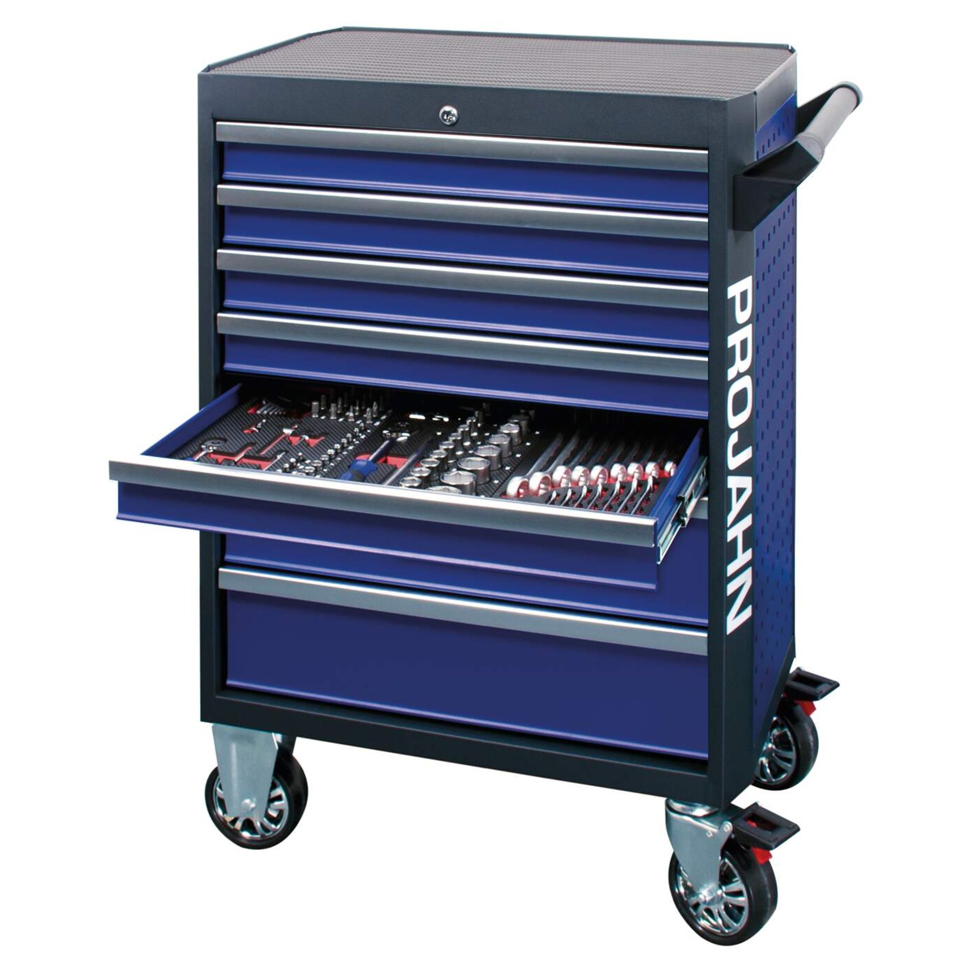 Werkzeugwagen, Schubladenkasten, Rollwagen, Werkstattmobiliar, Materialien: Metall