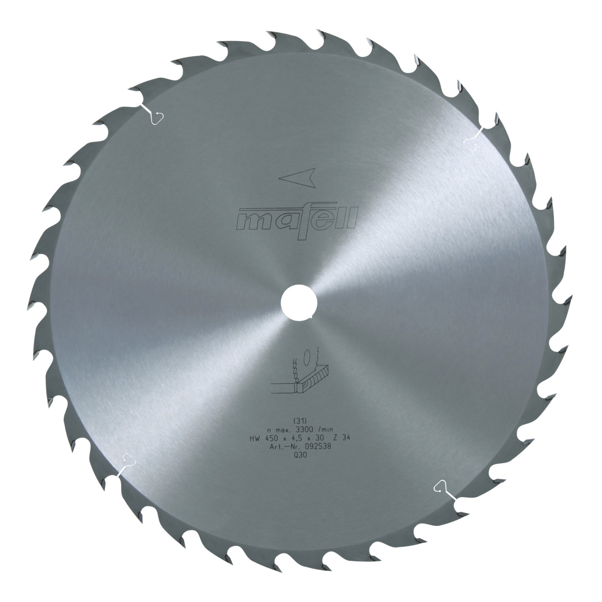 Mafell Sägeblatt-HM, 450 x 2,5/4,5 x 30 mm, Z 34, WZ, für Feinschnitte in Holz