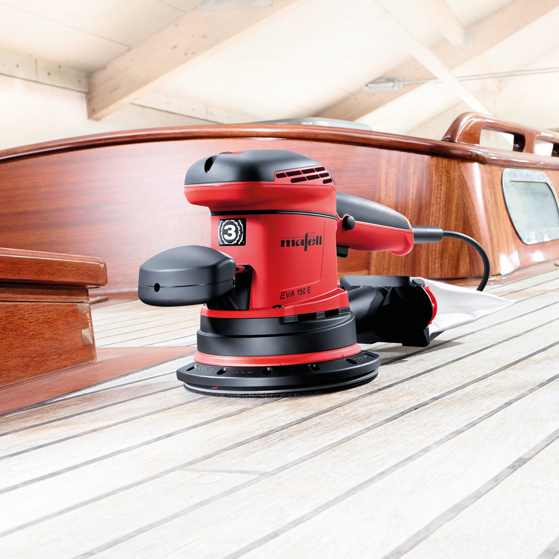 Exzenterschleifer, Rot, Kabel, Holzdeck, Werkzeug