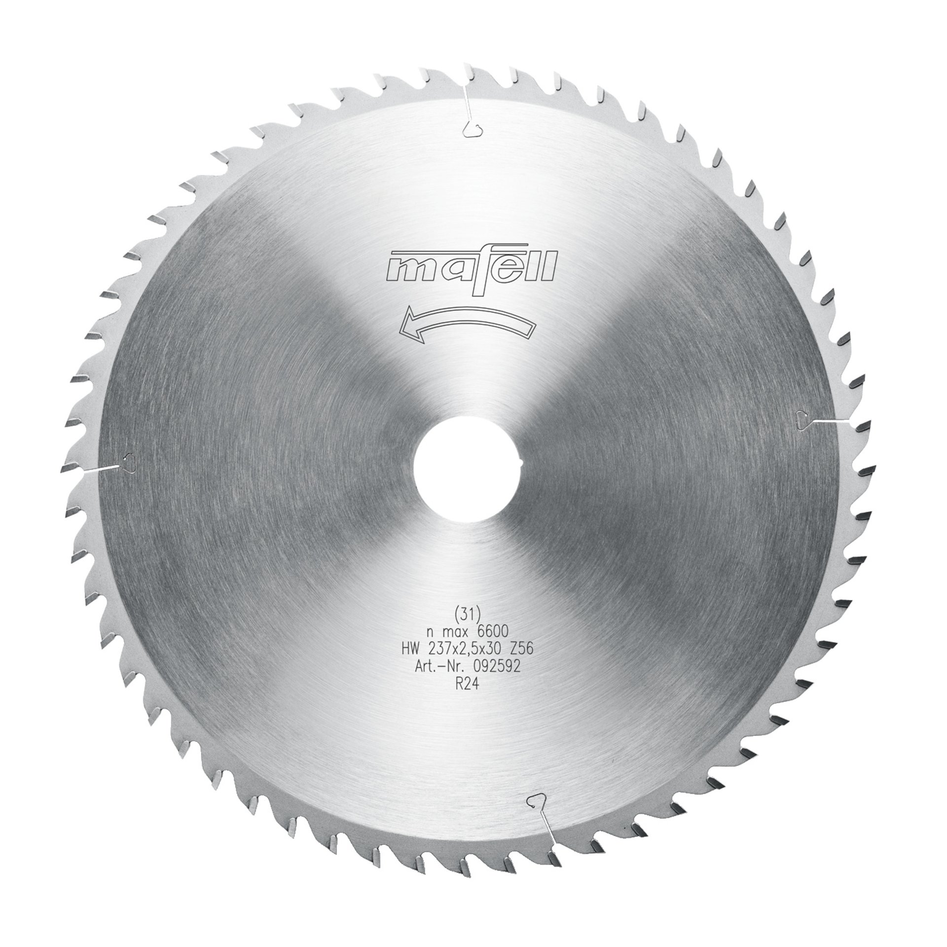 Mafell Sägeblatt-HM, 237 x 1,8/2,5 x 30 mm, Z 56, WZ, für Querschnitte in Holz
