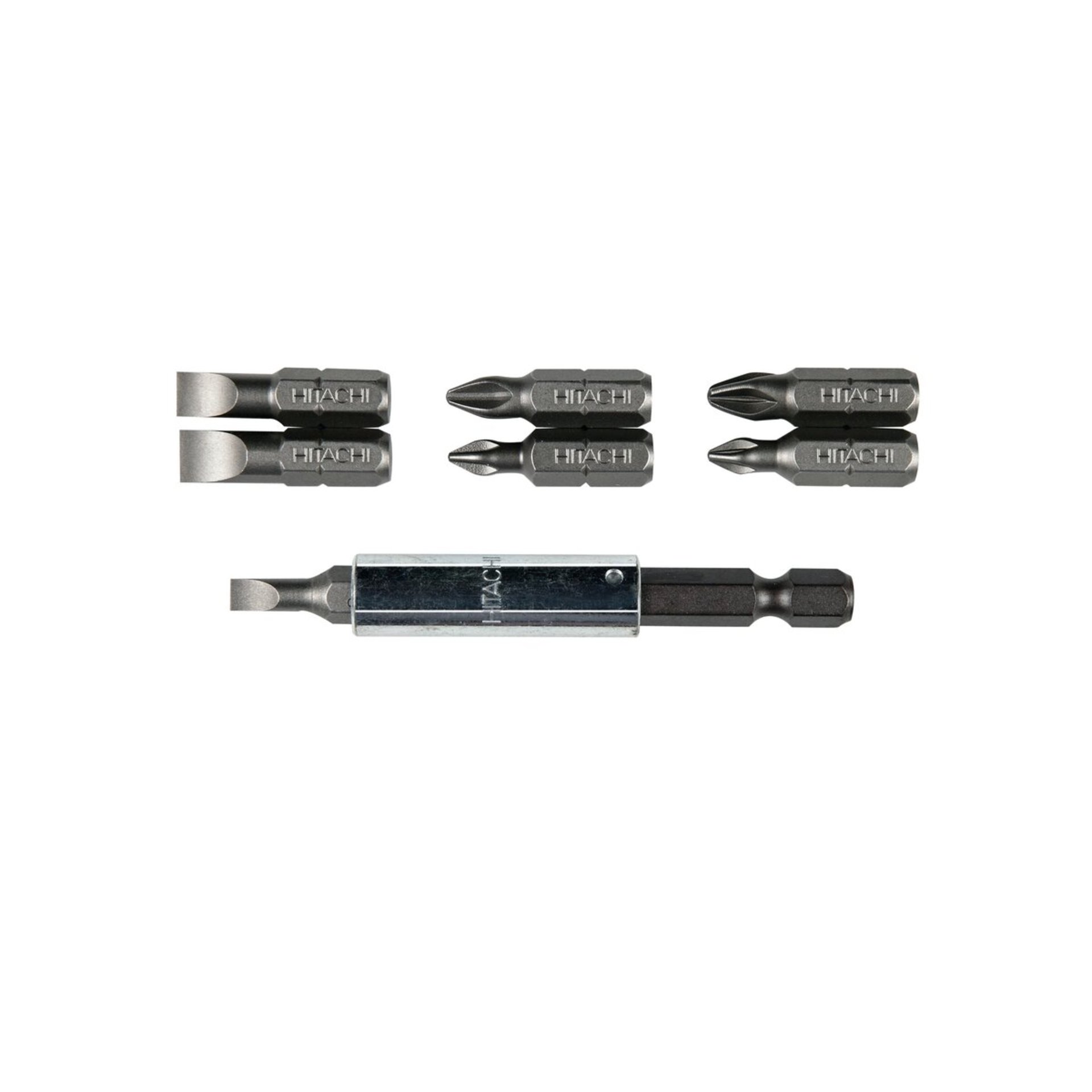 Hikoki Bithalter 1/4", magnetisch, mit Phillips PH1, PH2, Pozidriv PZ1, PZ2, Schlitz SL4.0, SL5.5, SL6.5 Bits Gerät
