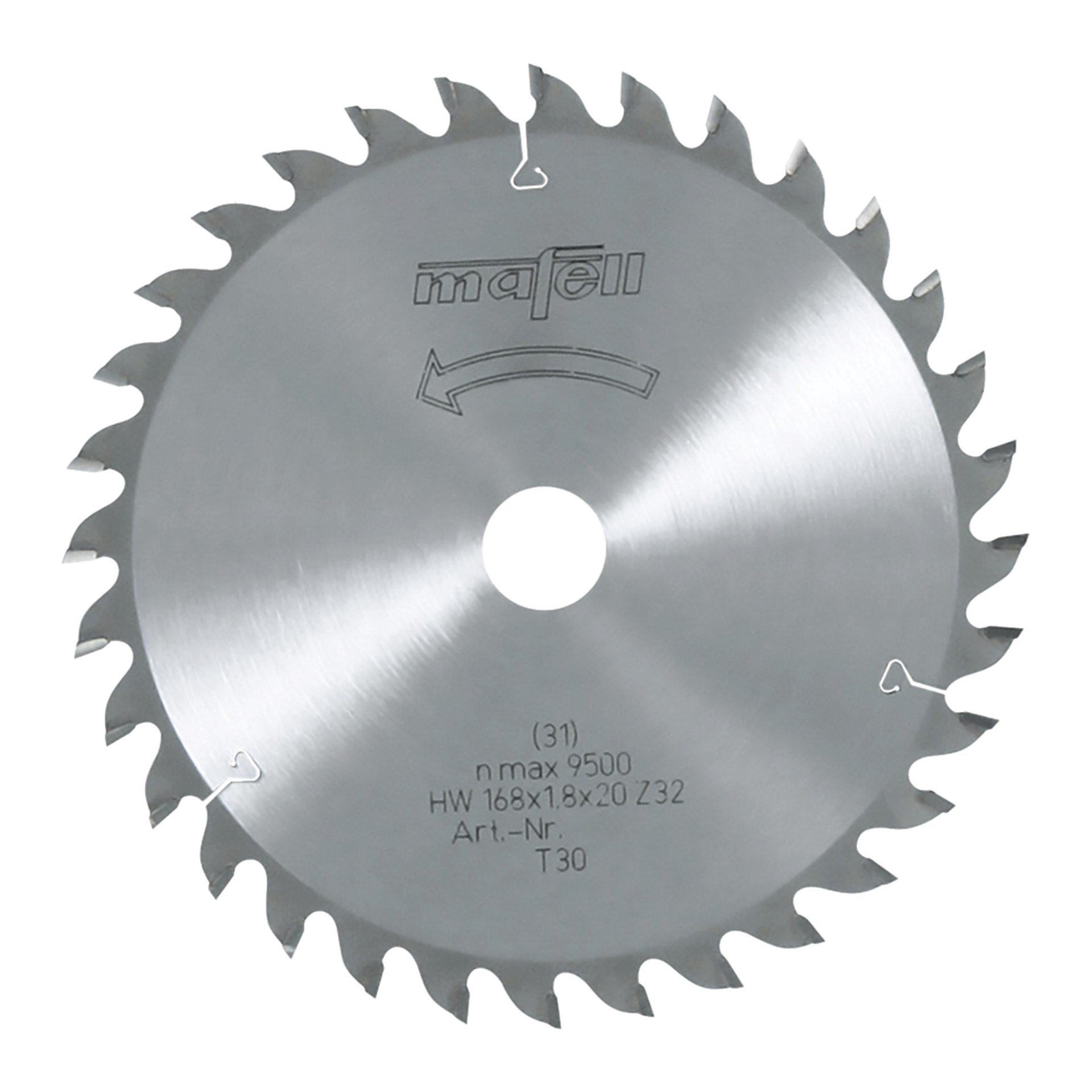 Mafell Sägeblatt-HM, 168 x 1,2/1,8 x 20 mm, Z 32, WZ, für Feinschnitte in Holz