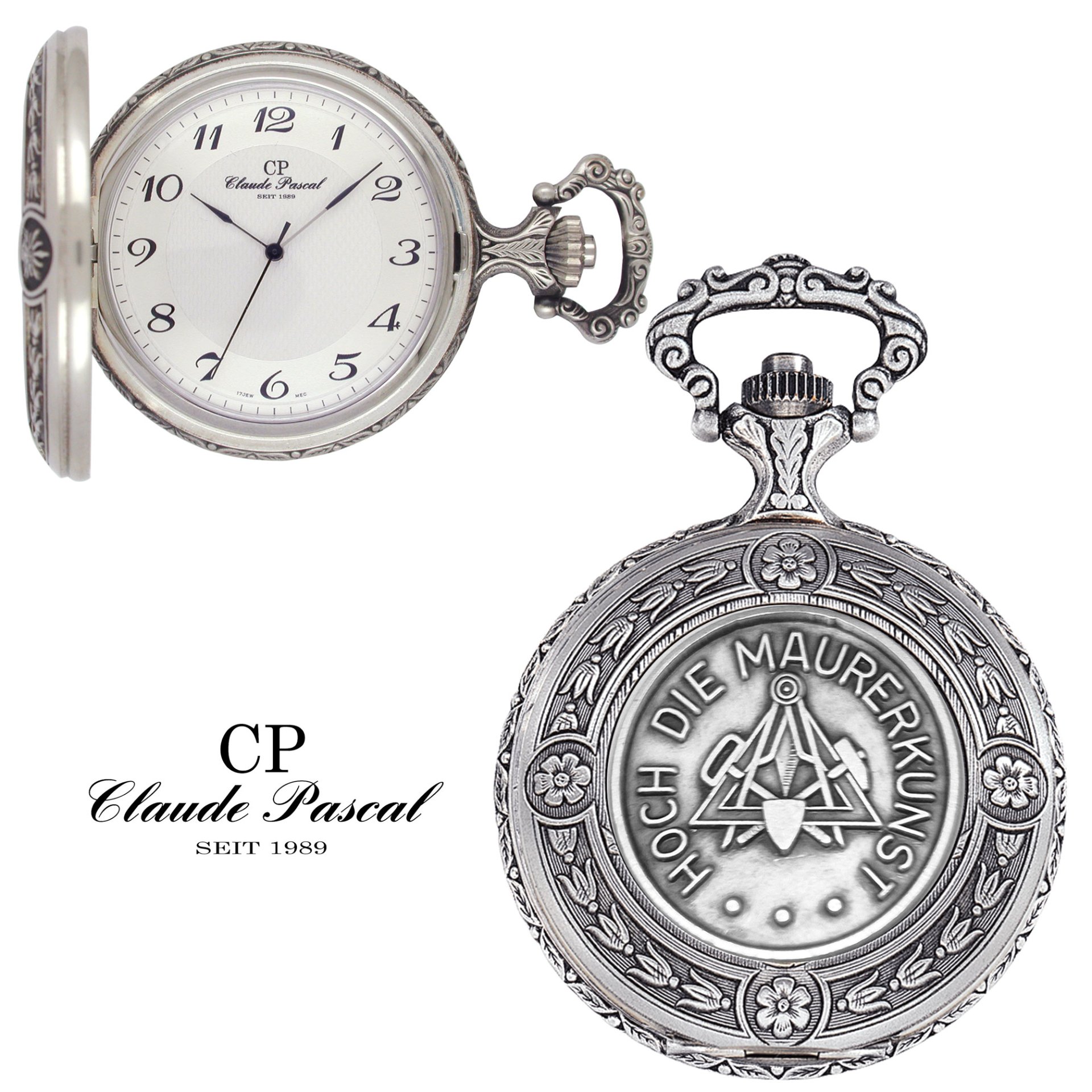 Taschenuhr Savonette, antik, Motiv "HOCH DIE MAURERKUNST", Handaufzug im Etui Armbanduhr, Zubehör, Arm, Körperteil, Person