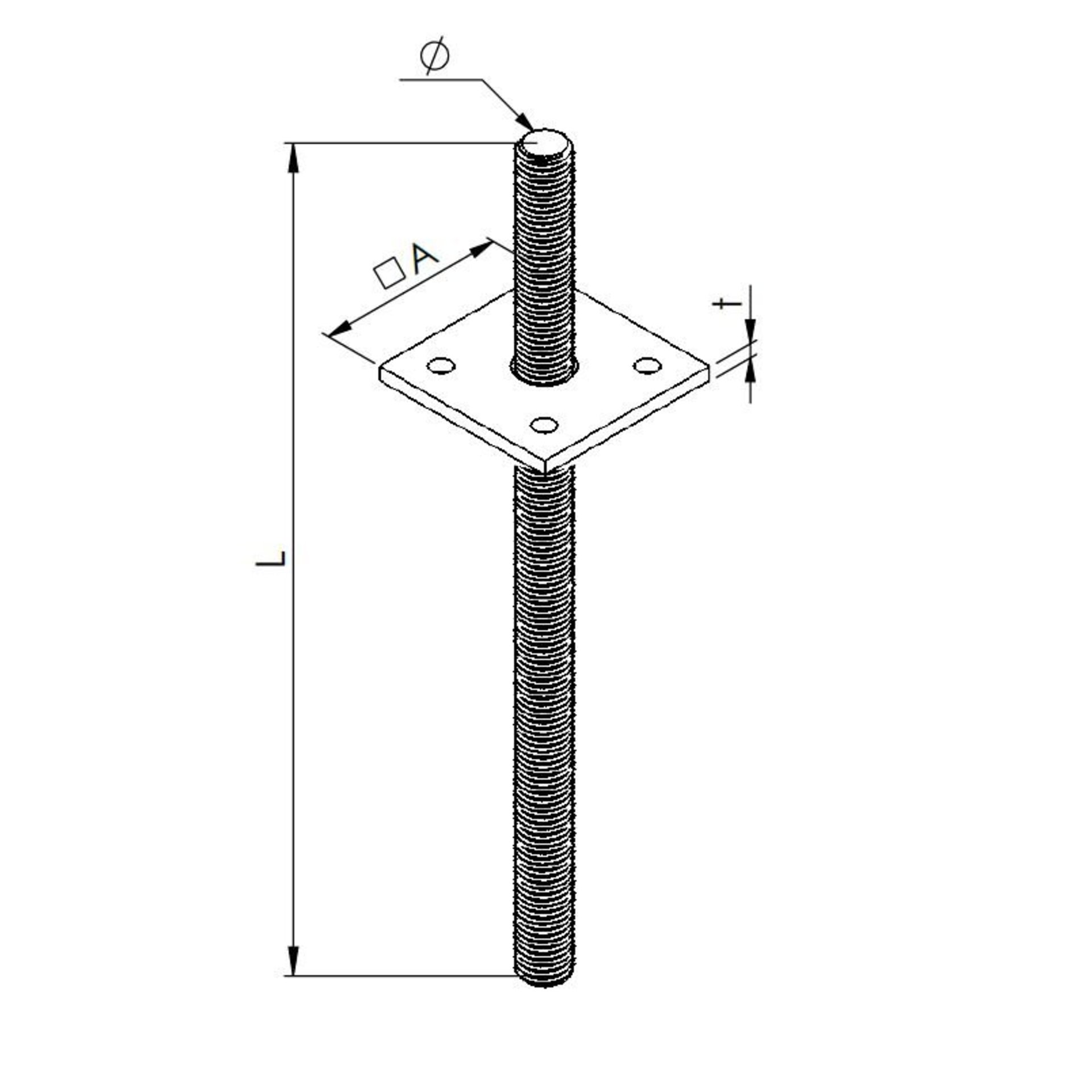 gewindestange, rechteckige platte, befestigungsschraube, lange schraube, durchloch-platte