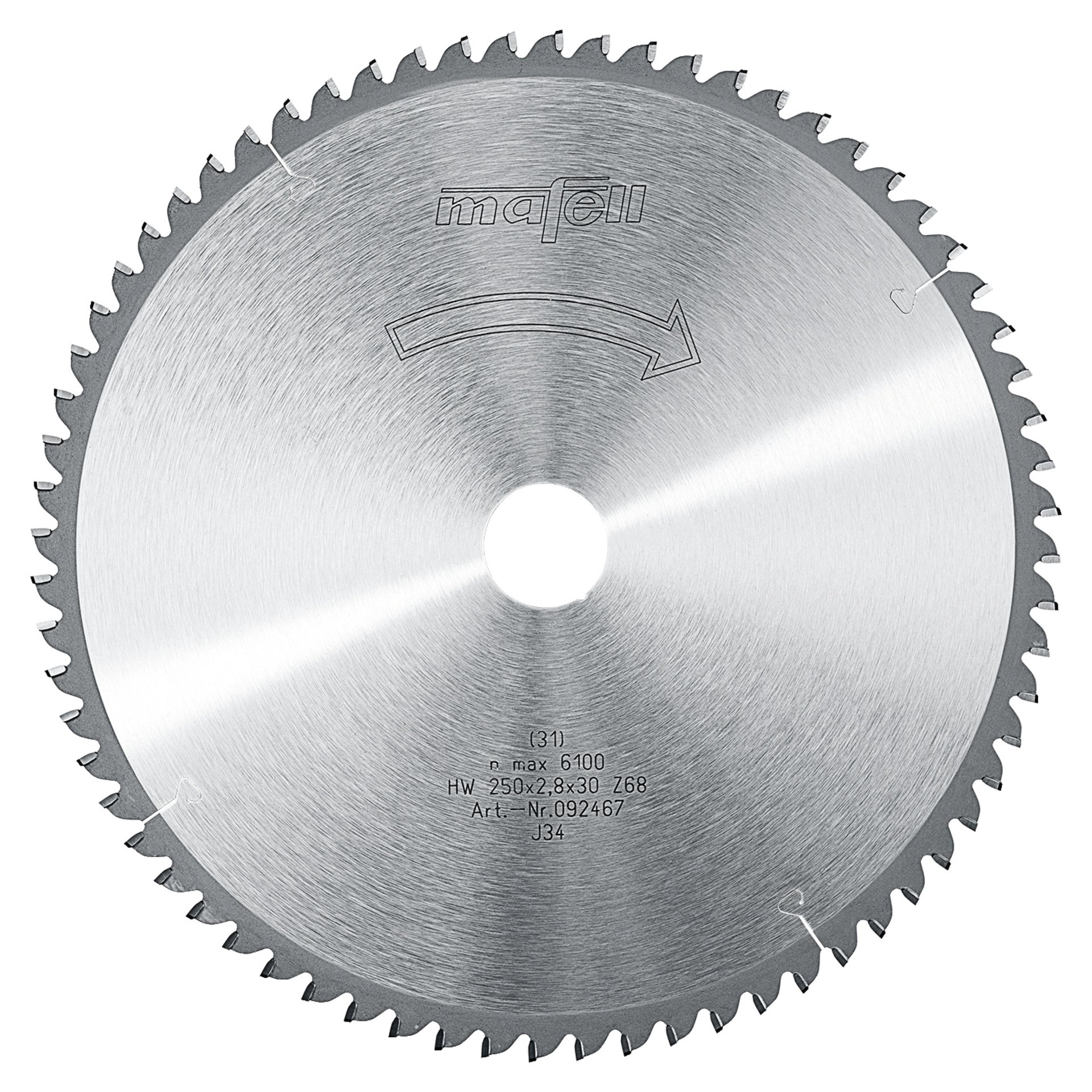 Mafell Sägeblatt-HM, 250 x 1,8/2,8 x 30 mm, Z 68, FZ/TR, für Kunststoff- und Aluminium-Profile