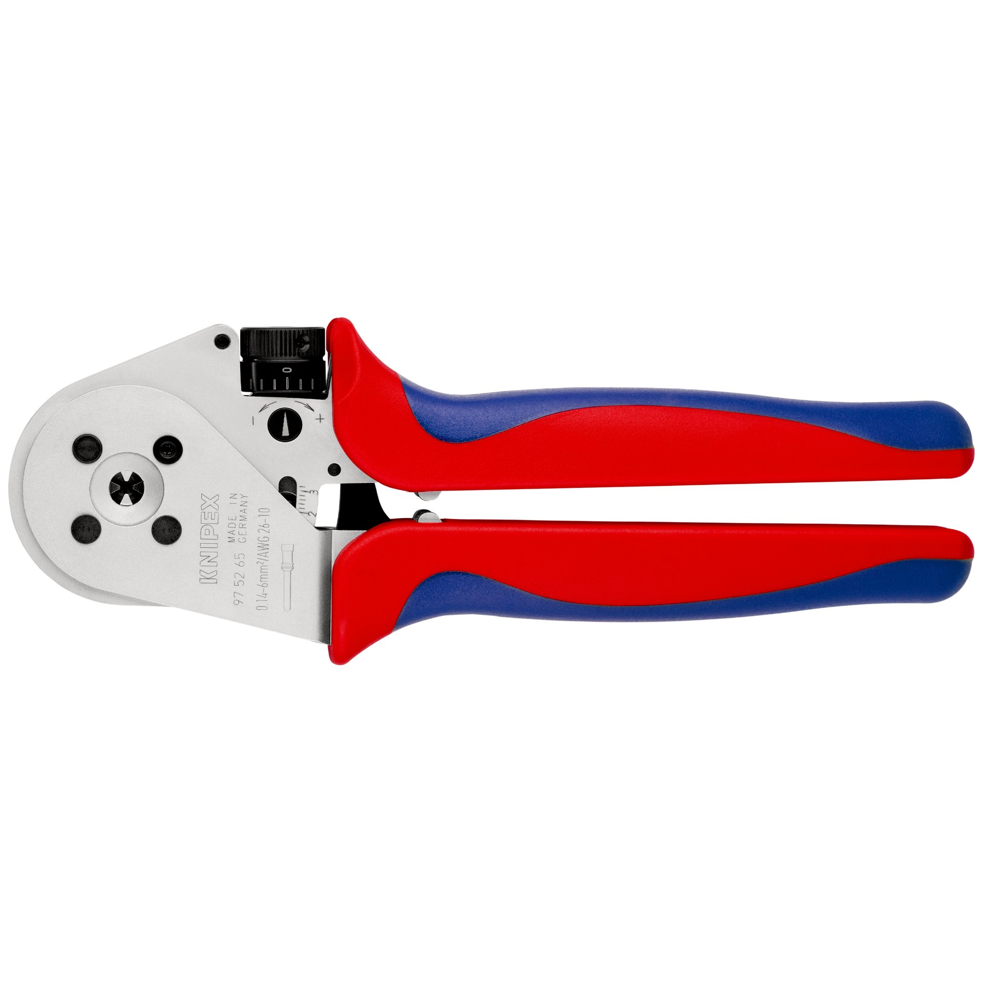 KNIPEX 97 52 65 Vierdornpresszange für gedrehte Kontakte mit Mehrkomponenten-Hüllen verchromt 230 mm