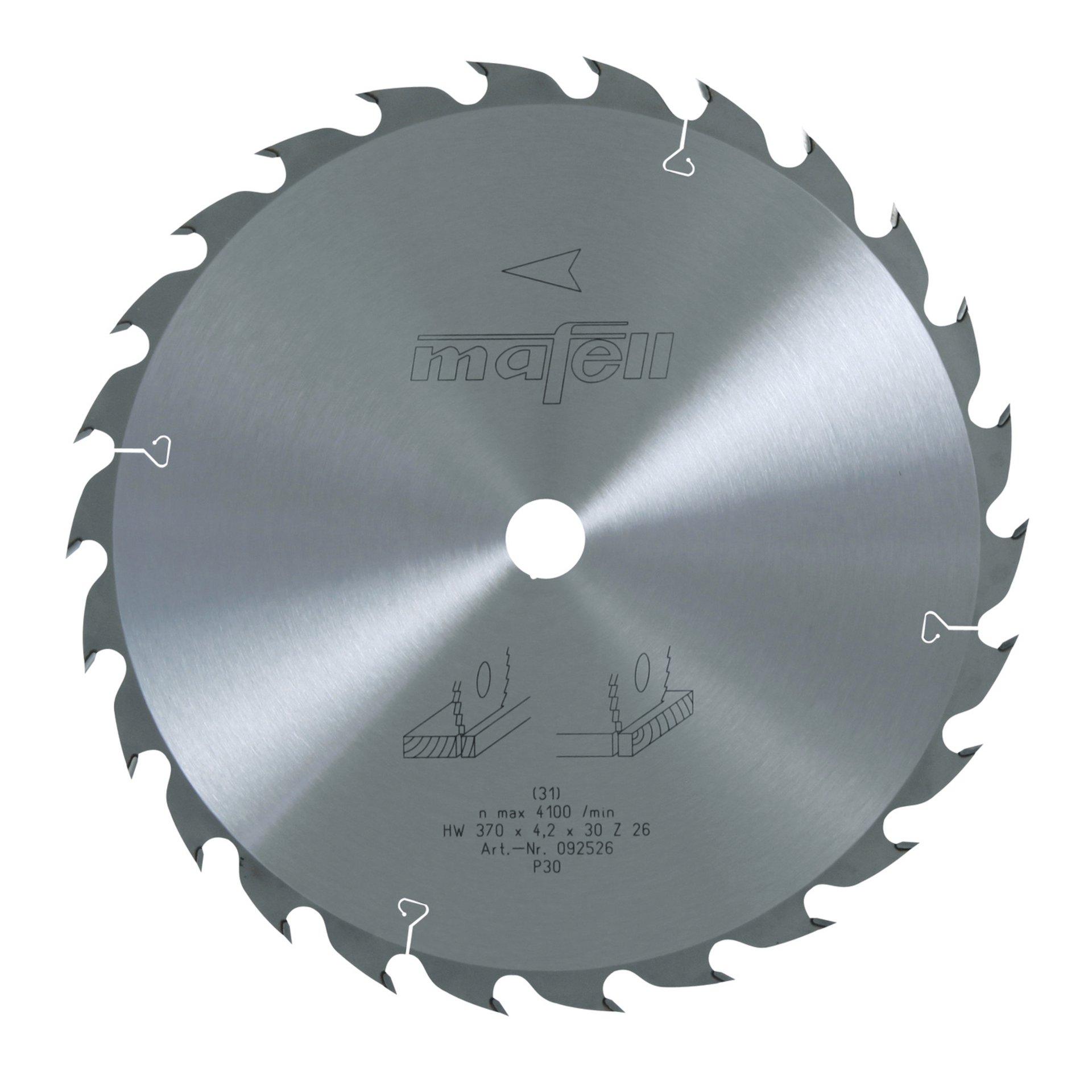 Mafell Sägeblatt-HM, 370 x 2,5/4,2 x 30 mm, Z 26, WZ, für universellen Einsatz in Holz (MKS 145 Ec)