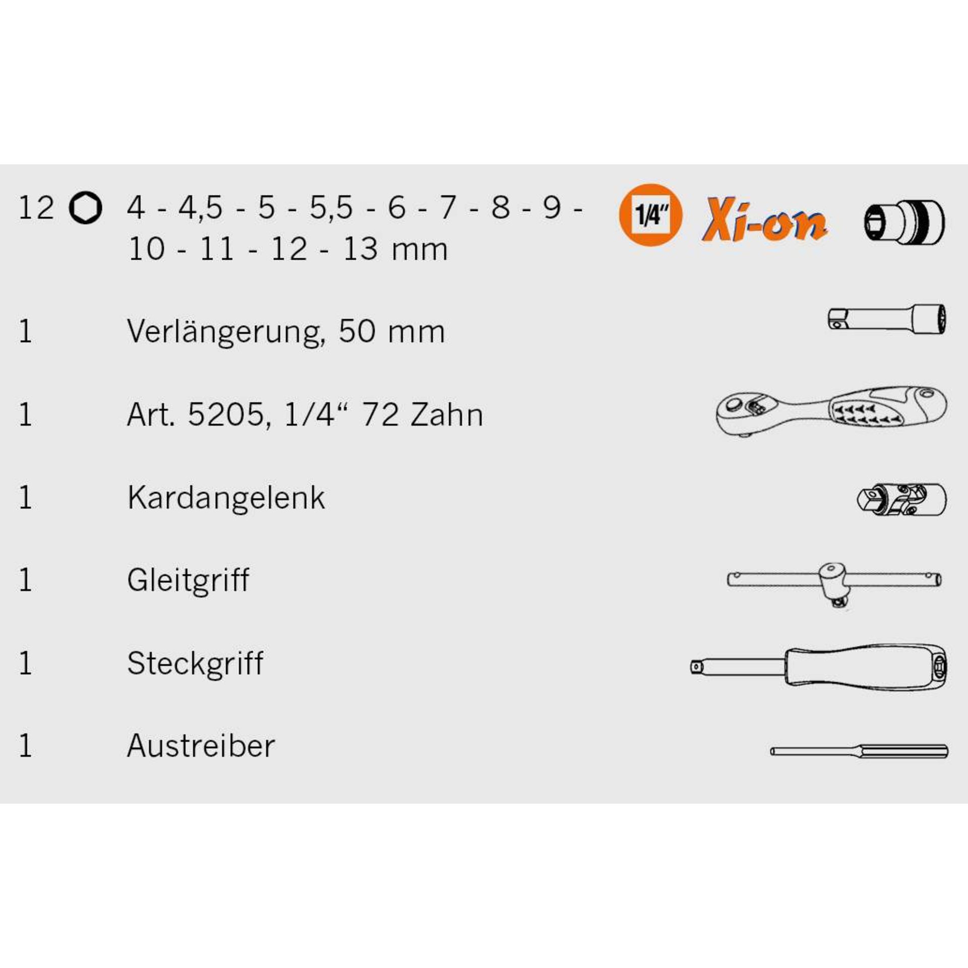 Verlängerung, Zahn, Kardangelenk, Gleitgriff, Steckgriff