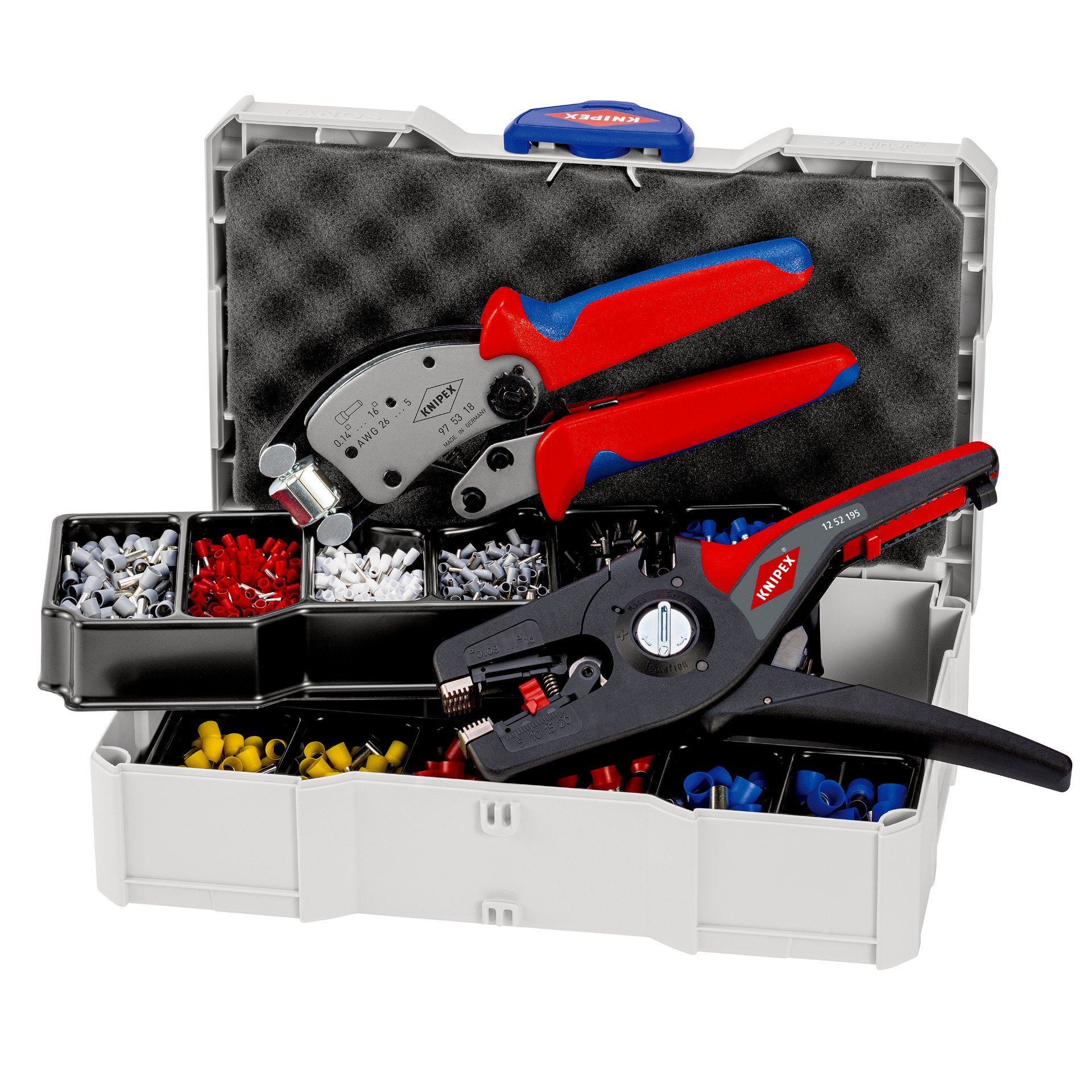 KNIPEX 97 90 14 Crimp-Sortiment für Aderendhülsen 1 x 97 53 18, 1 x 12 52 195, 9 x Aderendhülsen Sets 265 mm