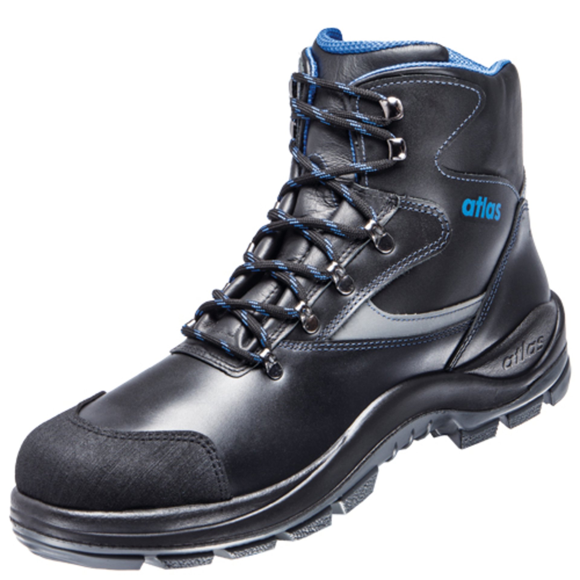 Stiefel, Wanderschuh, Leder, Gummisohle, schwarz-blau