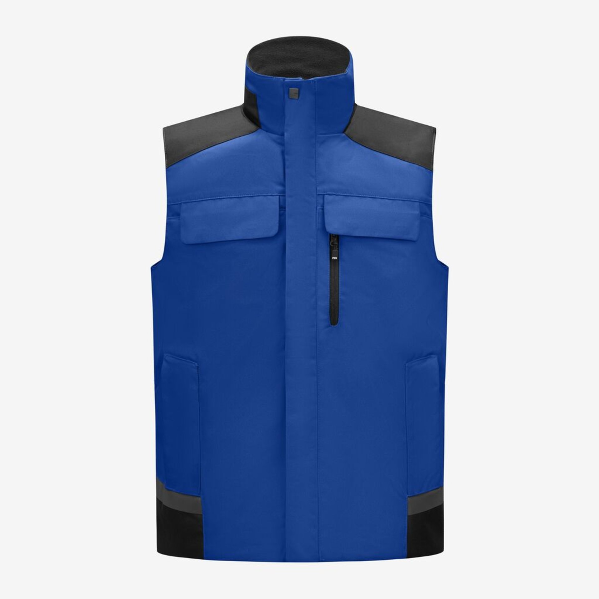 gilet, weste, reissverschluss, farbblau, taschen