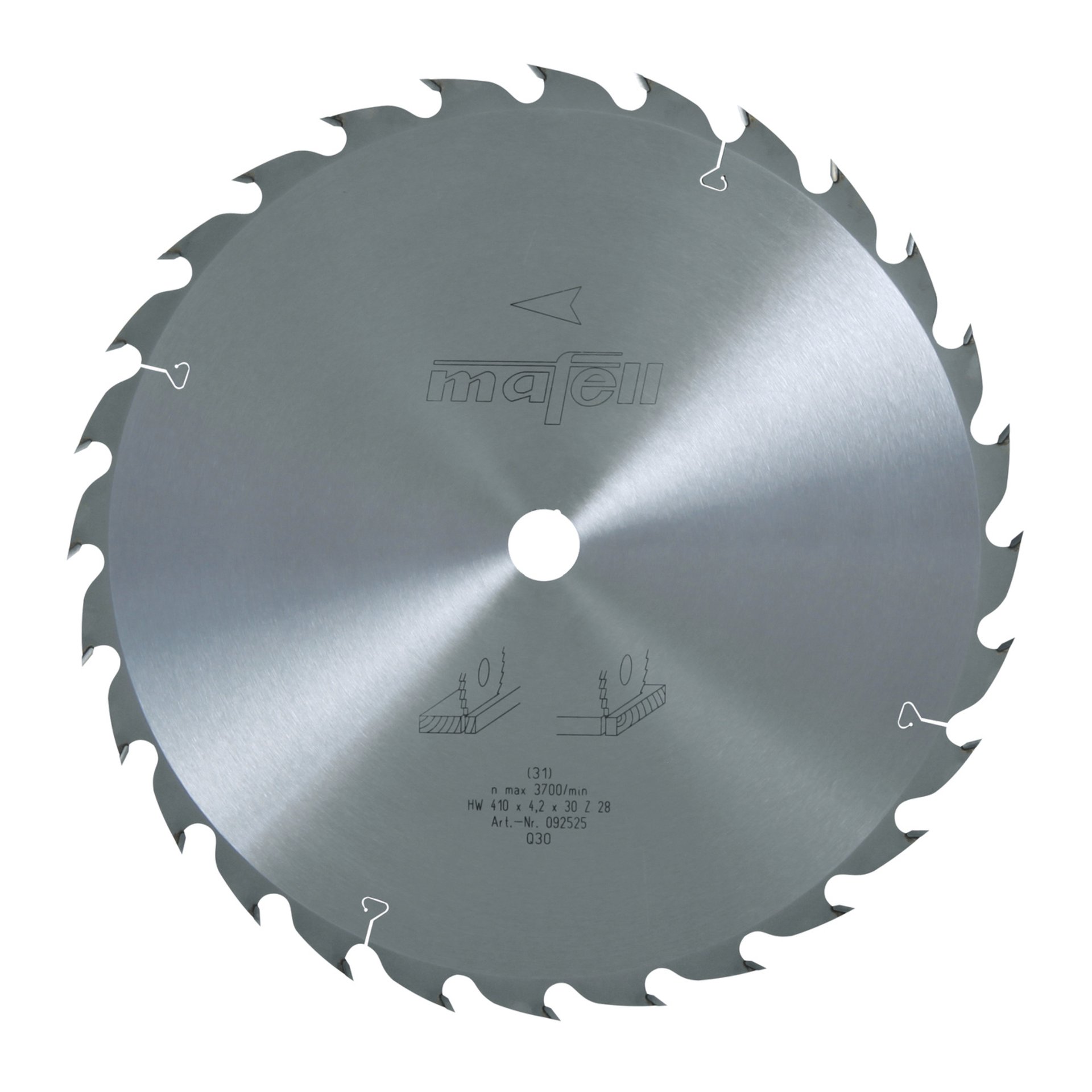 Mafell Sägeblatt-HM, 410 x 2,5/4,2 x 30 mm, Z 28, WZ, für universellen Einsatz in Holz (MKS 165 Ec)