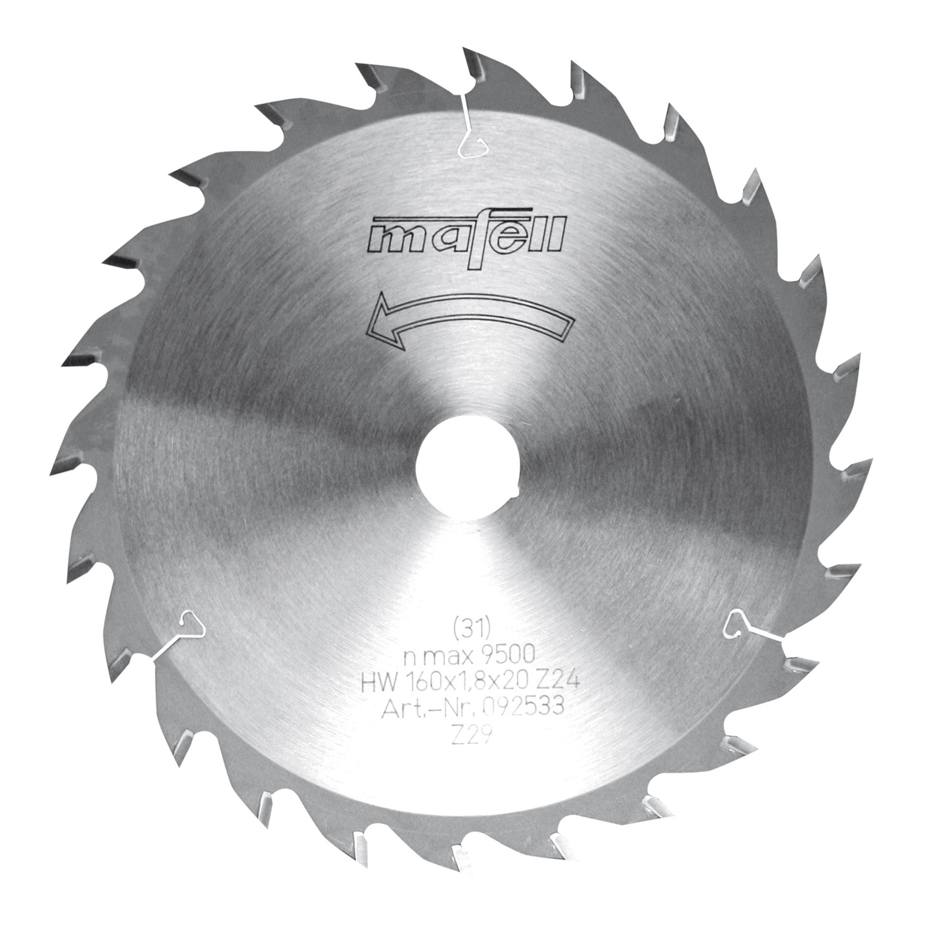Mafell Sägeblatt-HM, 160 x 1,2 / 1,8 x 20 mm, Z 24, WZ, für universellen Einsatz in Holz
