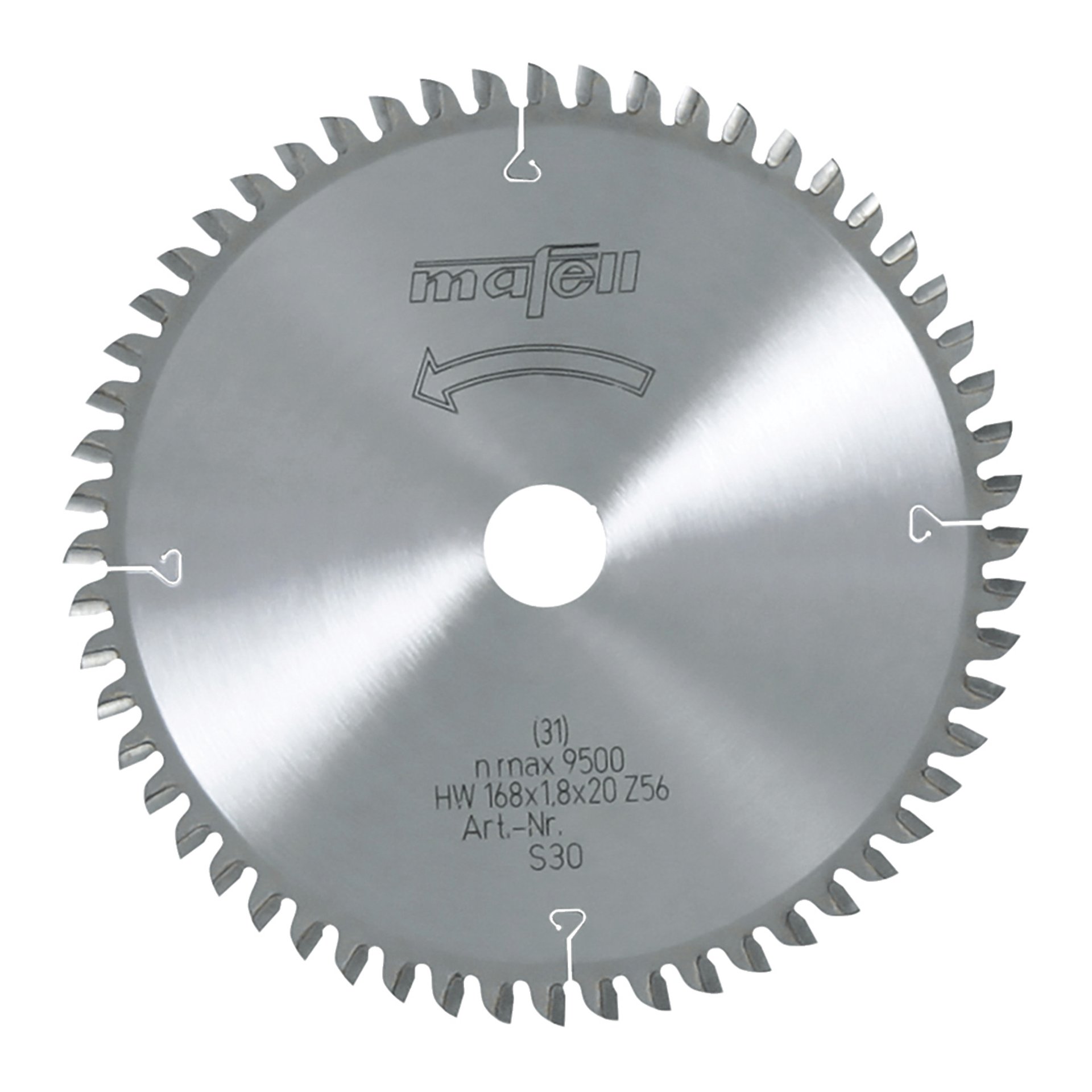 Mafell Sägeblatt-HM, 168 x 1,2/1,8 x 20 mm, Z 56, WZ, für Querschnitte in Holz