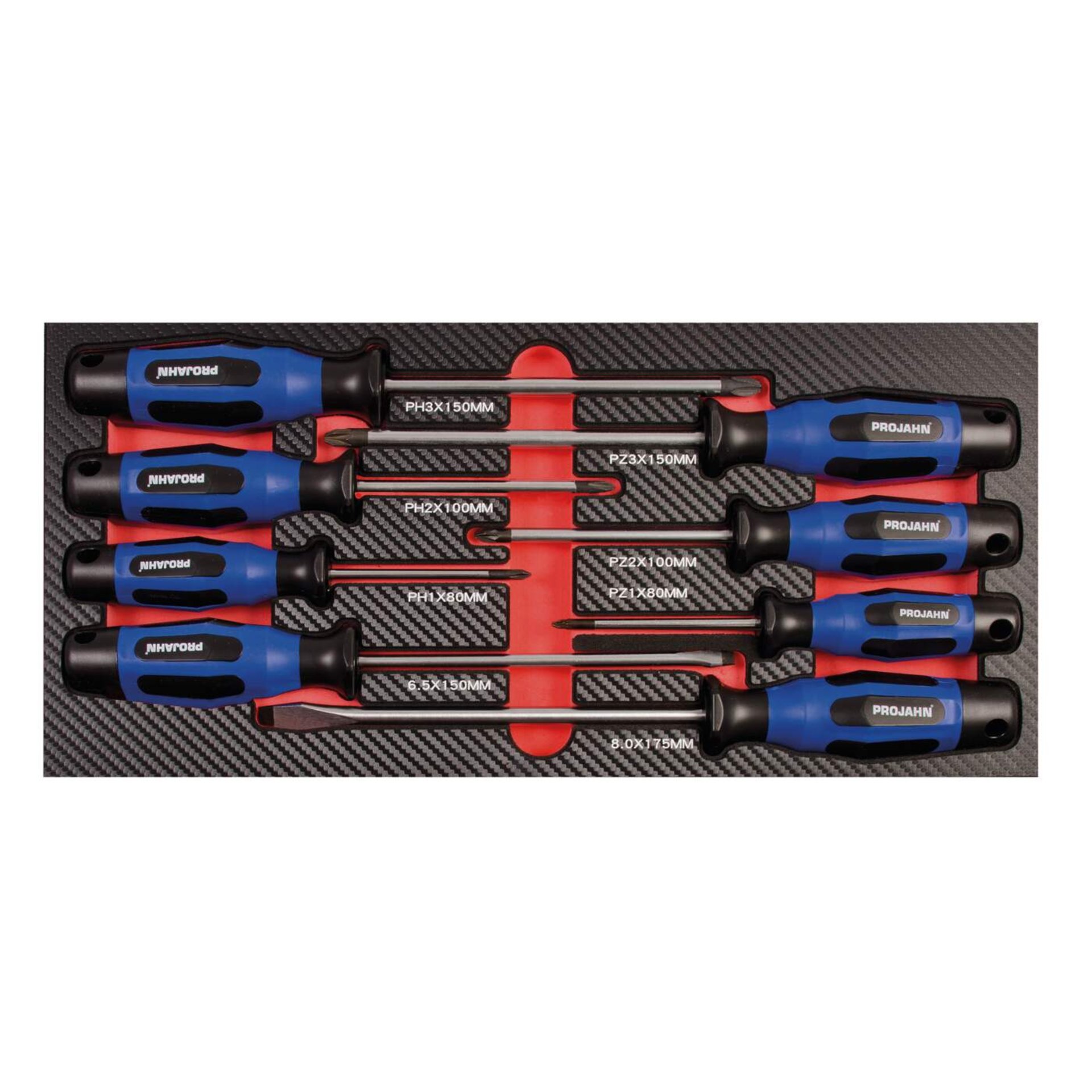 Schraubendreher-Set, Schraubendreher, Schraubenzieher, Kunststoffgriff, Gehäuse mit Carbonmuster