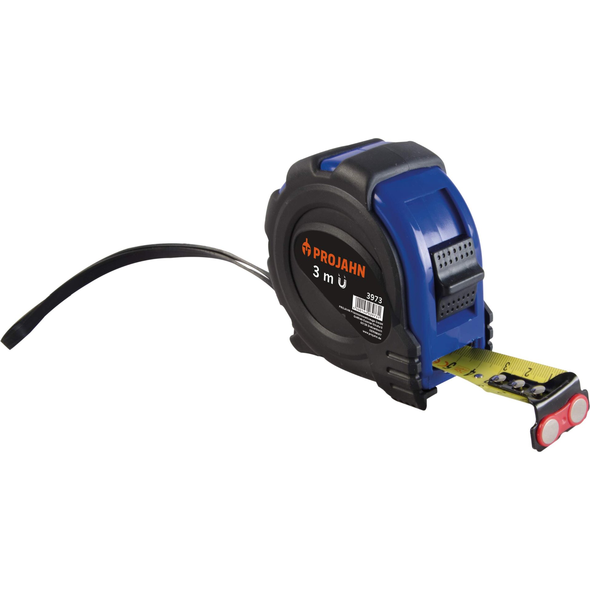 Maßband, Messband, Ausziehbares Maßband, Gehäuse blau, Verriegelungsknopf