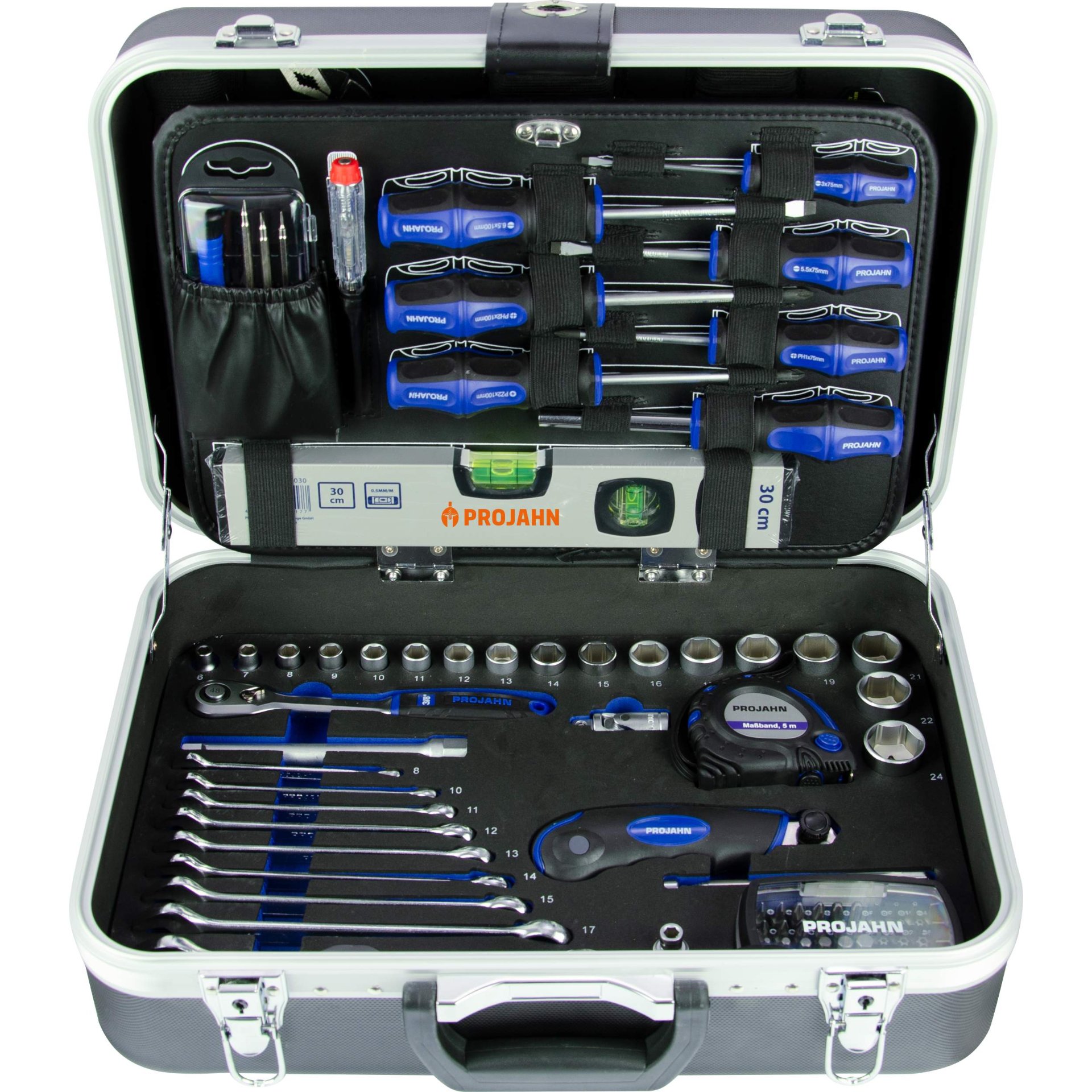 Kfz-Werkzeugkoffer, Schraubendreher-Satz, Inbusschlüssel, Maßband, Werkzeugset 30 cm