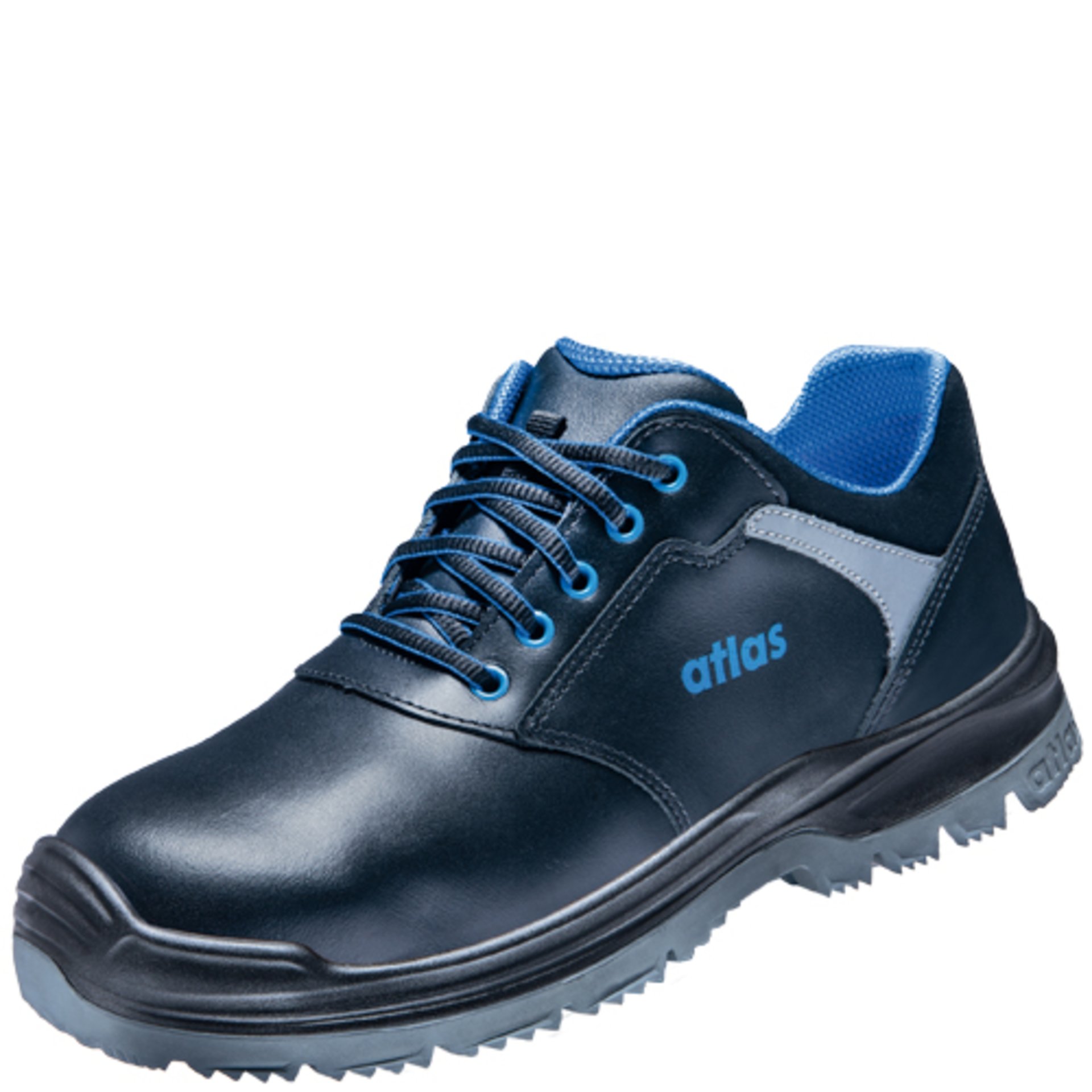 Schuh, Sicherheitsschuh, Arbeitsstiefel, Leder, Grau-Blau