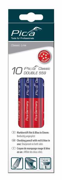 Pica Classic Double blau/rot in 10er-Schachtel, sechskant, 17,5cm, beidseitig gespitzt